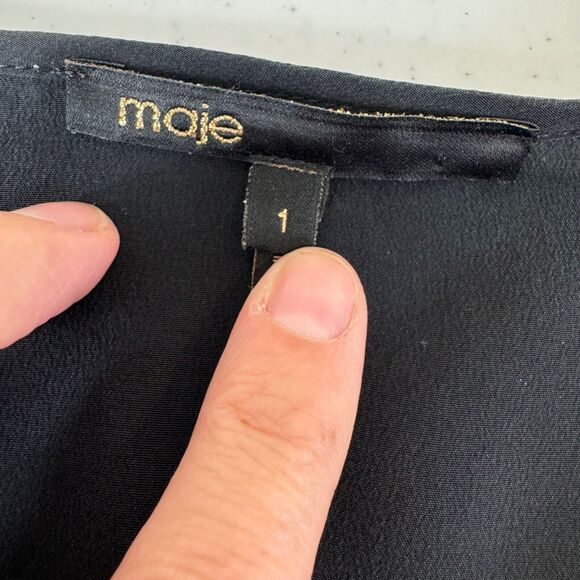 Maje Blouse Black Beaded Shoulder V-Neck Top Whimsygoth Lightweight - Picture 8 of 11